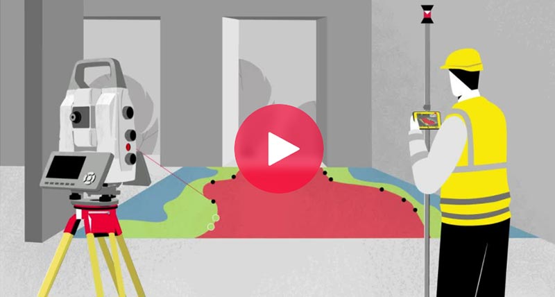 Leica iCON robotic total station with construction worker using the Leica iCON verification app